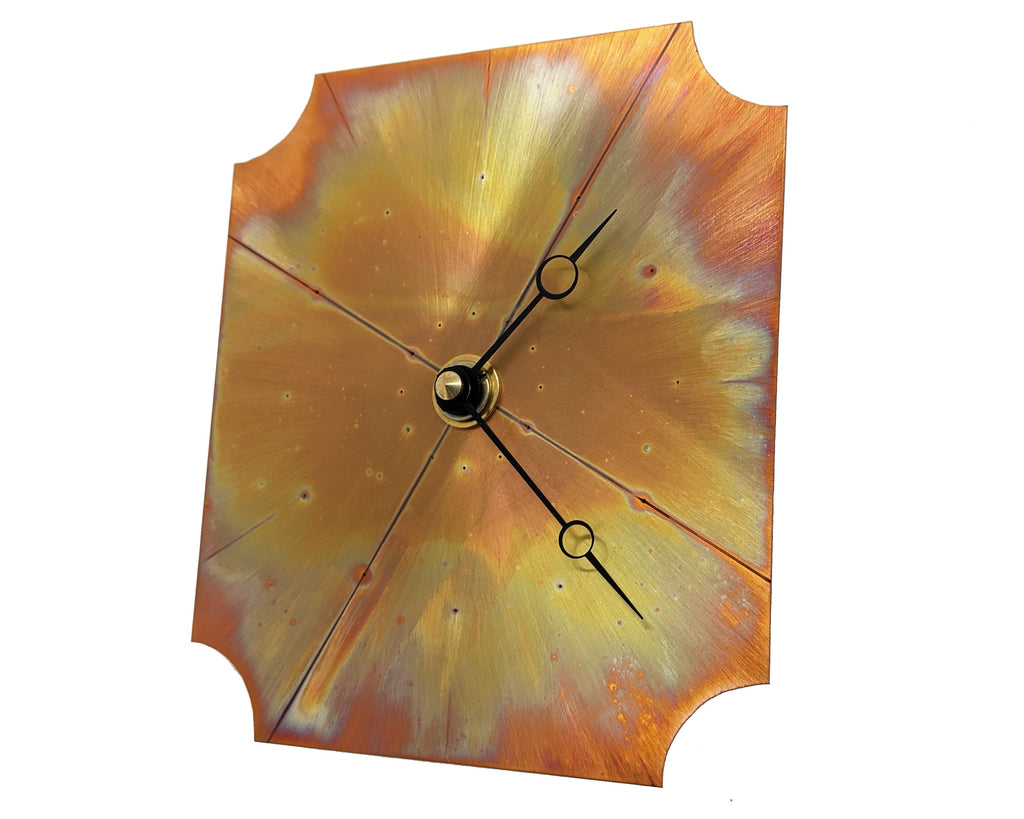 Handmade Wall Clock, Gold and Orange Copper Wall Decor