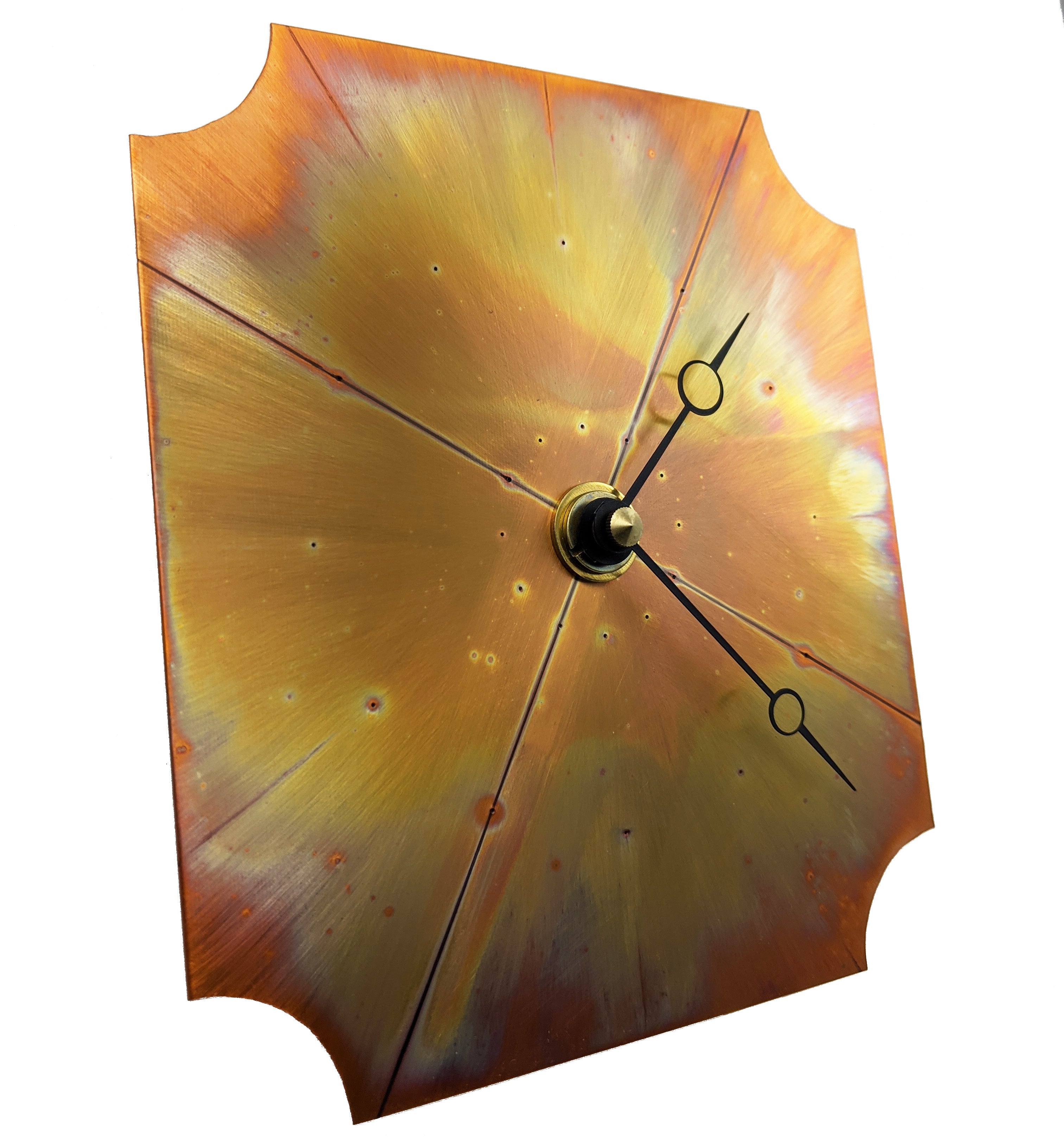 Handmade Wall Clock, Gold and Orange Copper Wall Decor