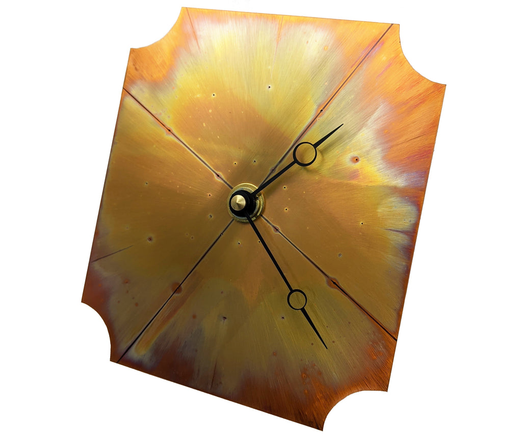 Handmade Wall Clock, Gold and Orange Copper Wall Decor