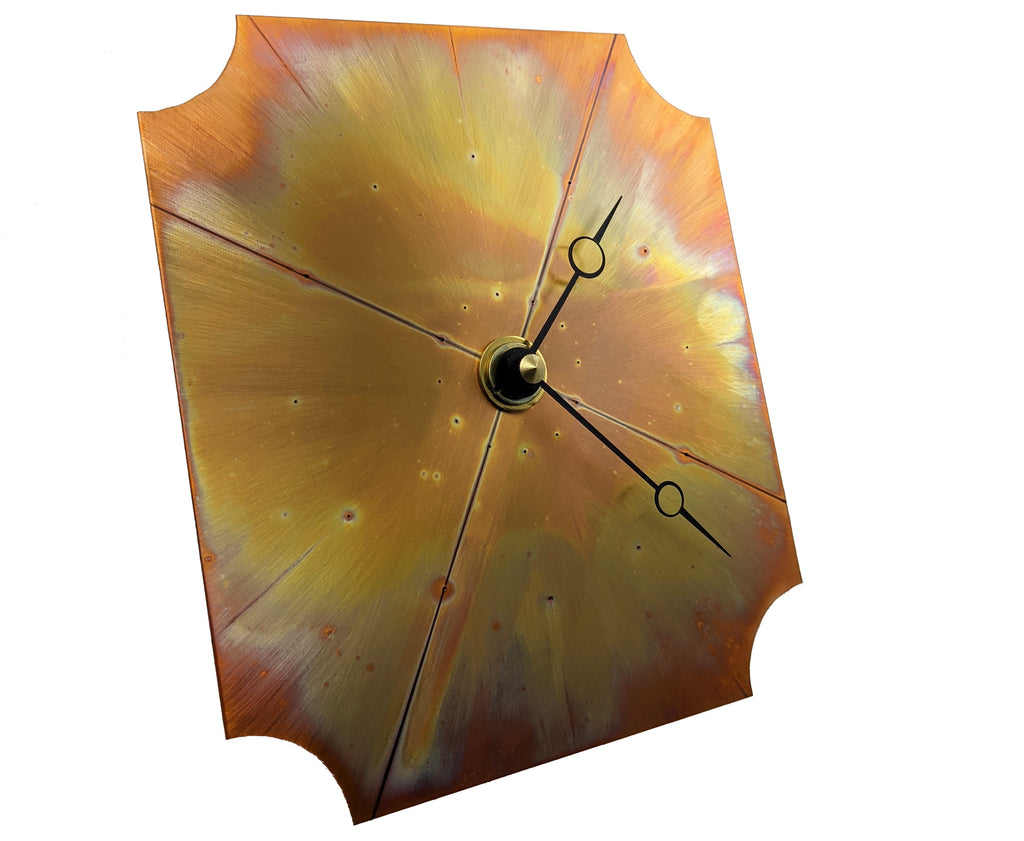 Handmade Wall Clock, Gold and Orange Copper Wall Decor
