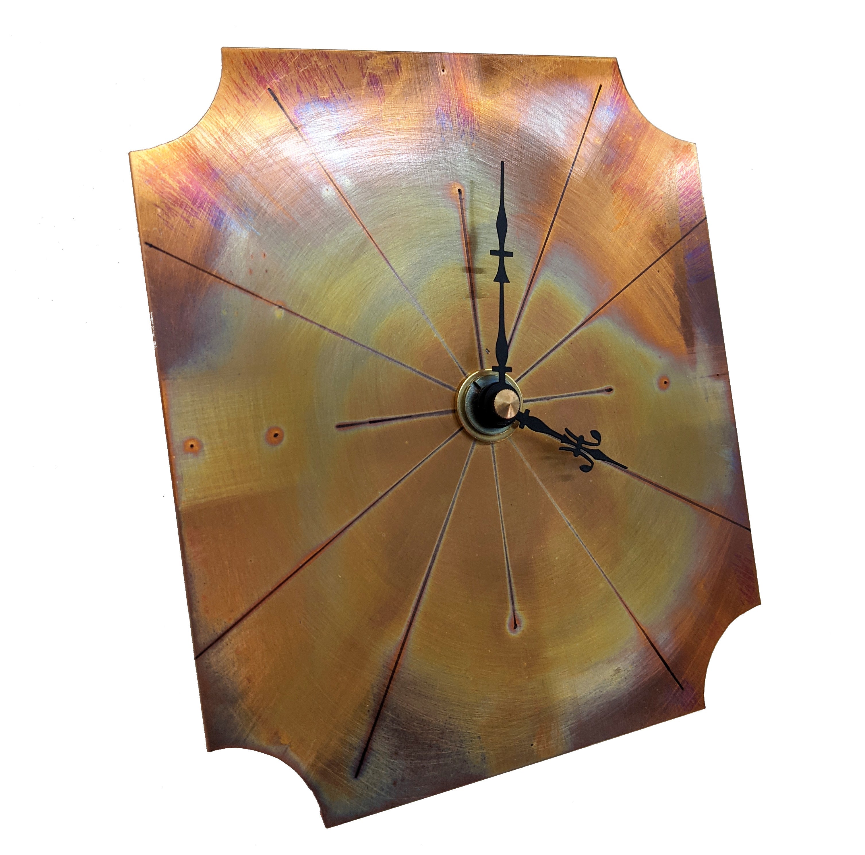 Small Wall Clock in Fiery Red Copper, Painted with a Flame