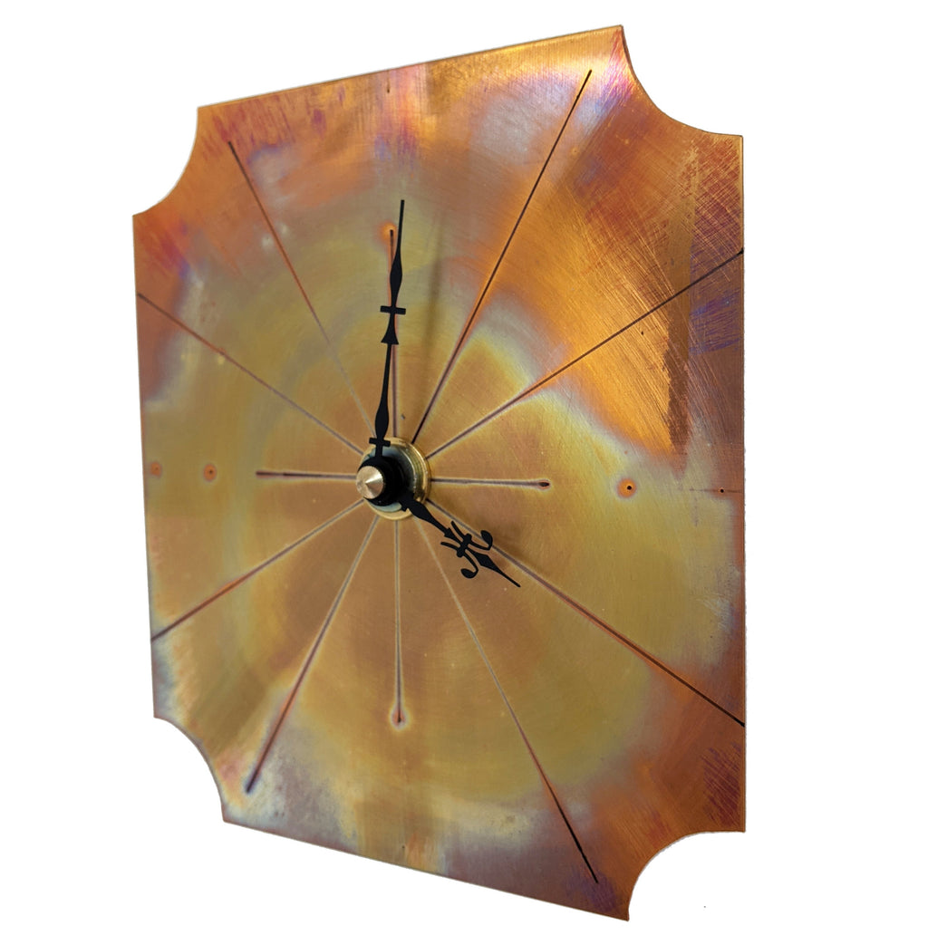 Small Wall Clock in Fiery Red Copper, Painted with a Flame