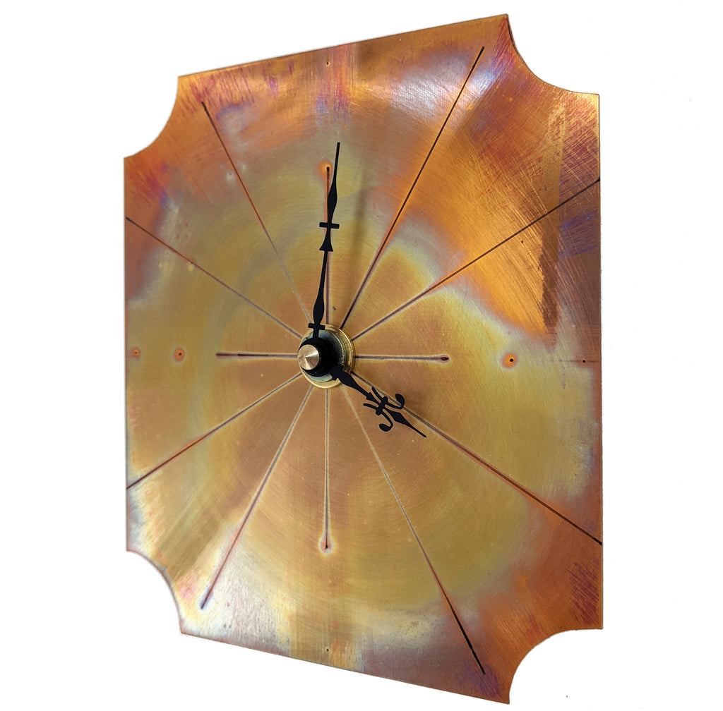 Small Wall Clock in Fiery Red Copper, Painted with a Flame