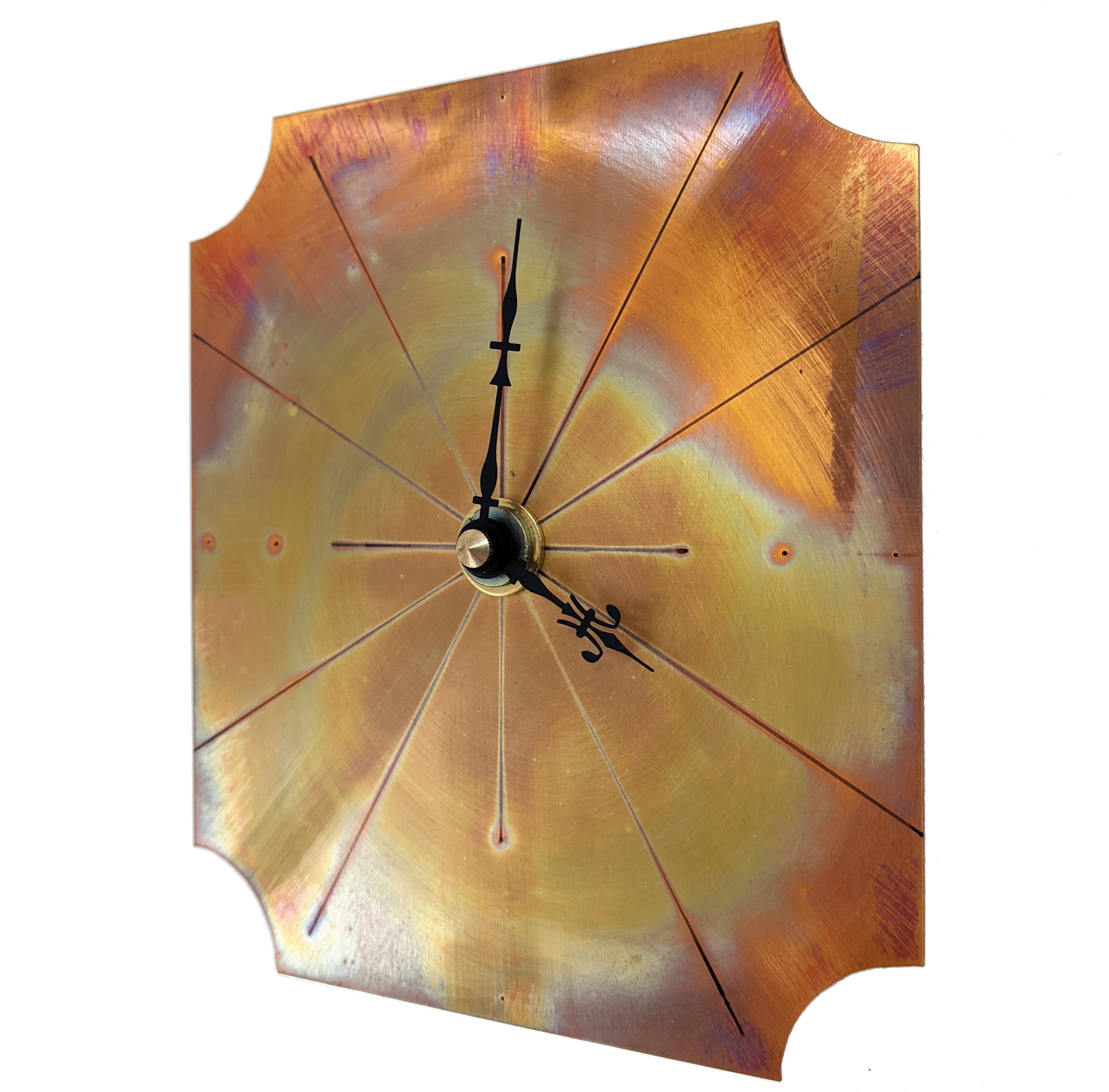 Small Wall Clock in Fiery Red Copper, Painted with a Flame
