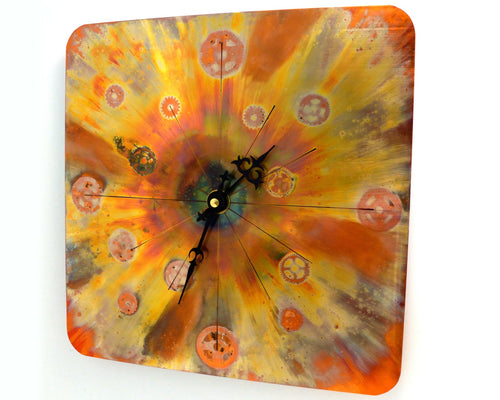 Copper Wall Clock, Colourful Wall Art, Rose Gold Home Decor