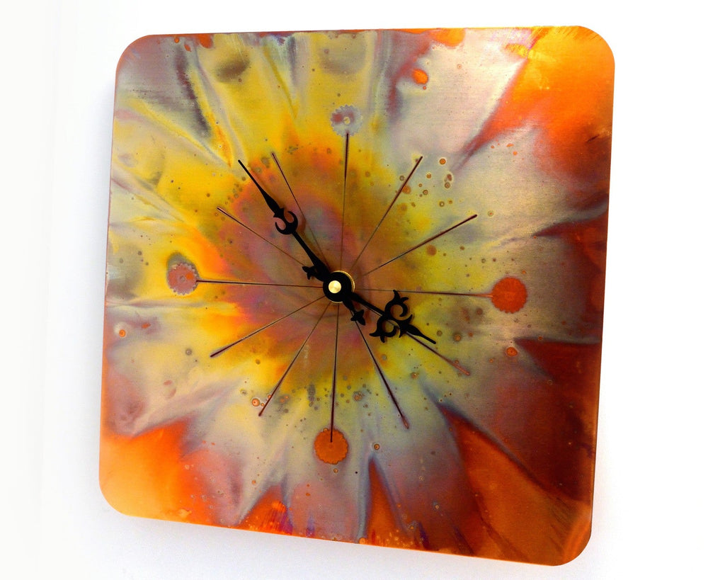 Copper Wall Clock, Colourful Wall Art, Rose Gold Home Decor