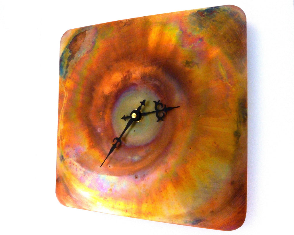 Copper Wall Clock, Colourful Wall Art, Rose Gold Home Decor