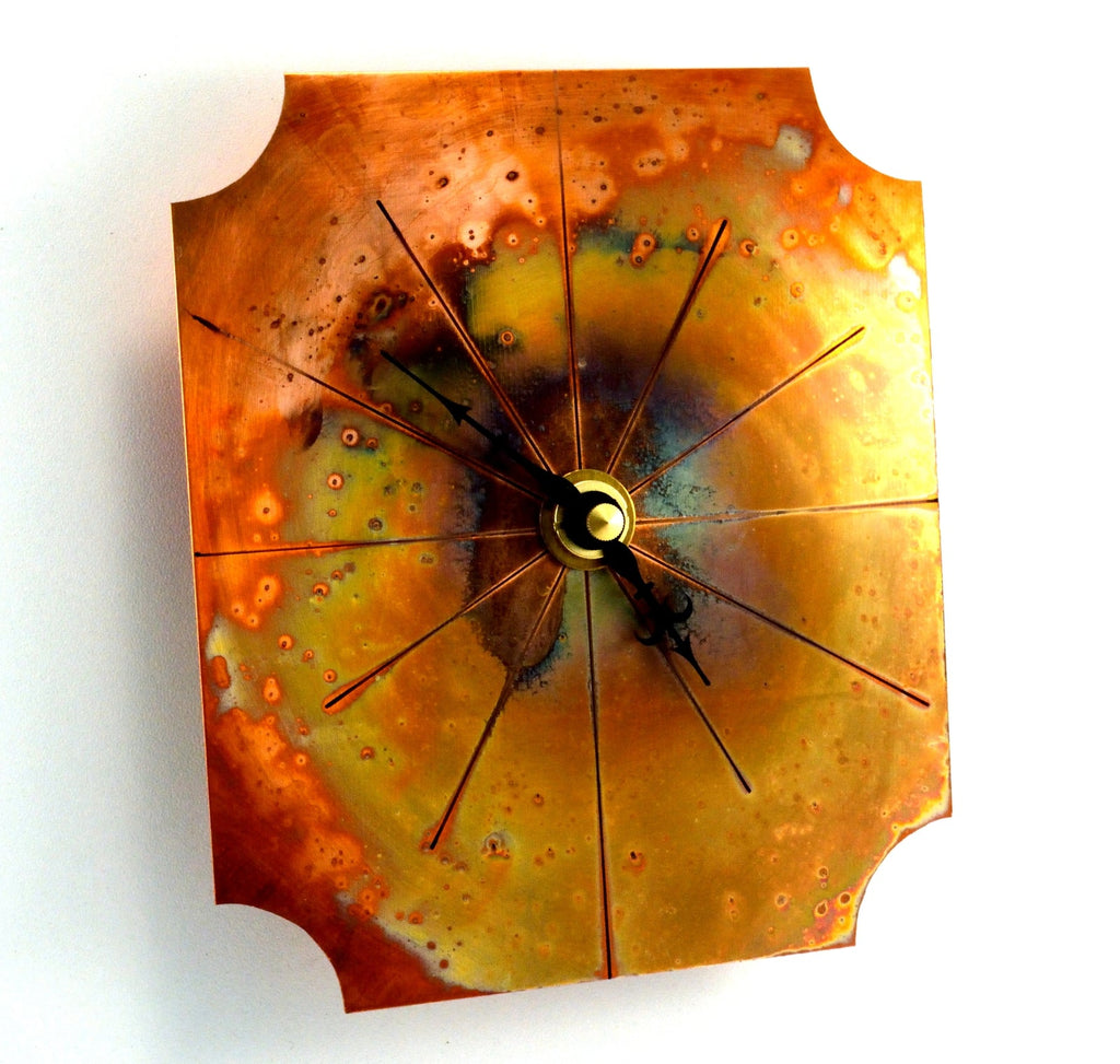 Small Wall Clock, Distressed Copper Wall Decor